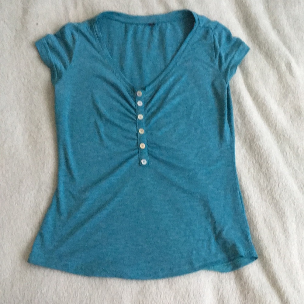 Aqua t shirt with button/ruching detail